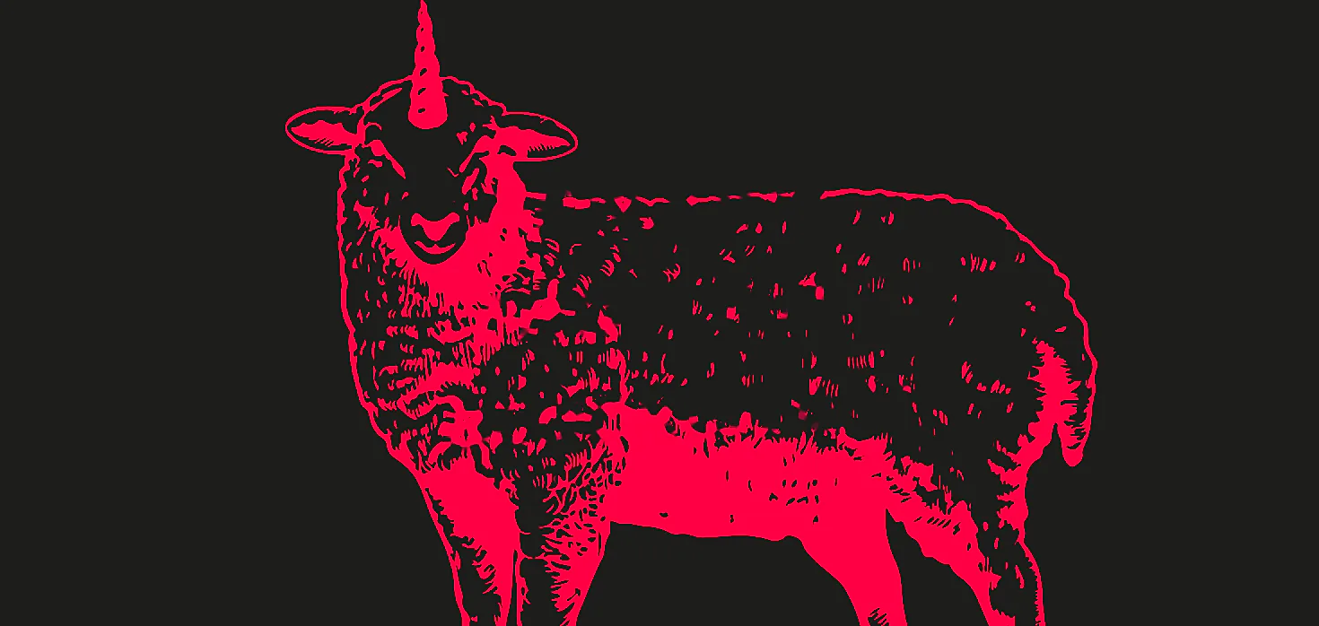 The M01N unicorn sheep, drawn in M01N red on black