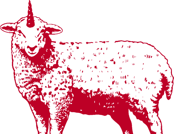 The M01N unicorn sheep, a red line drawing